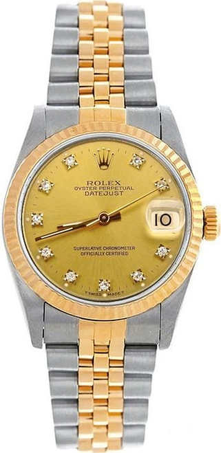 Rolex Women's Datejust Midsize Two Tone Fluted Factory Champagne Diamond Dial