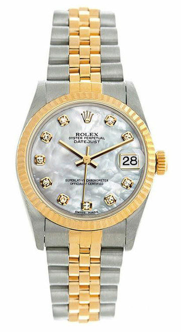Rolex Women's Datejust Midsize 31mm Two Tone Factory Mother of Pearl Diamond Dial 68273