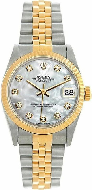 Rolex Women's Datejust Midsize 31mm Two Tone Factory Mother of Pearl Diamond Dial 68273
