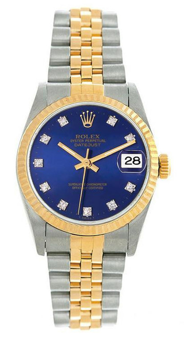 Rolex Women's Datejust Midsize Two Tone Factory Blue Diamond Dial