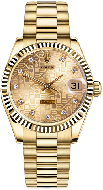 Rolex Women's President Midsize 31mm Factory Champagne Anniversary Diamond Dial
