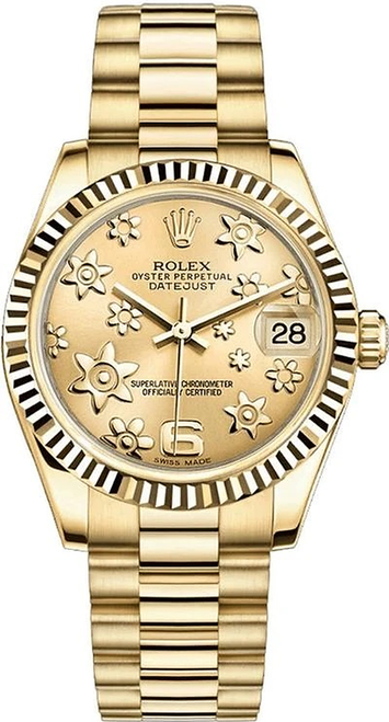 Rolex Women's President Midsize 31mm Factory Champagne Flower Dial