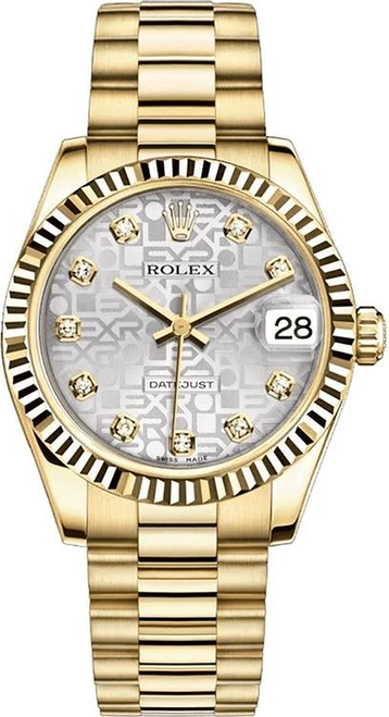 Rolex Women's President Midsize 31mm Factory Silver Anniversary Diamond Dial