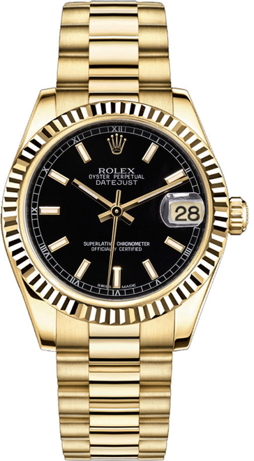 Rolex Women's President 31mm Fluted Black Index Dial