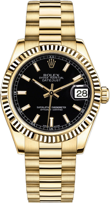 Rolex Women's President 31mm Fluted Black Index Dial Rolex Women's President 31mm Fluted Black Index Dial