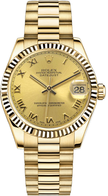 Rolex Women's President Midsize 31mm Champagne Roman Dial