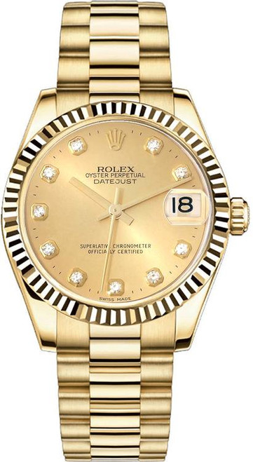 Rolex Women's President Midsize 31mm Factory Champagne Flower Dial
