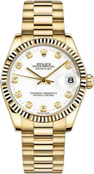 Rolex Women's President Midsize 31mm Factory White Diamond Dial