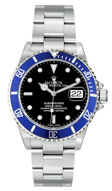 Rolex Submariner Steel Pre-Owned 16610 Custom Blue Bezel