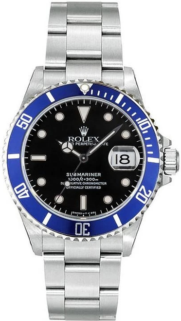 Rolex Submariner Steel Pre-Owned 16610 Custom Blue Bezel