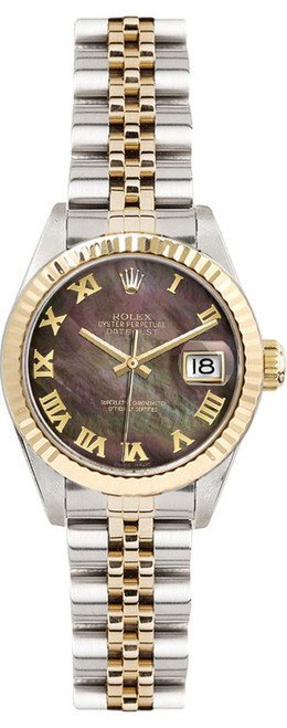 Rolex Women's Datejust Two Tone Fluted Factory Dark Pearl Roman