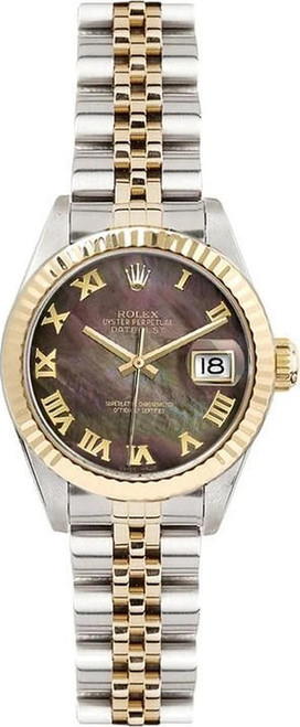 Rolex Women's Datejust Two Tone Fluted Factory Dark Pearl Roman