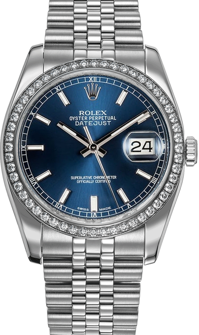 Rolex Datejust Stainless Steel Factory Diamond Bezel & Blue Index Dial on Jubilee Bracelet 116244
