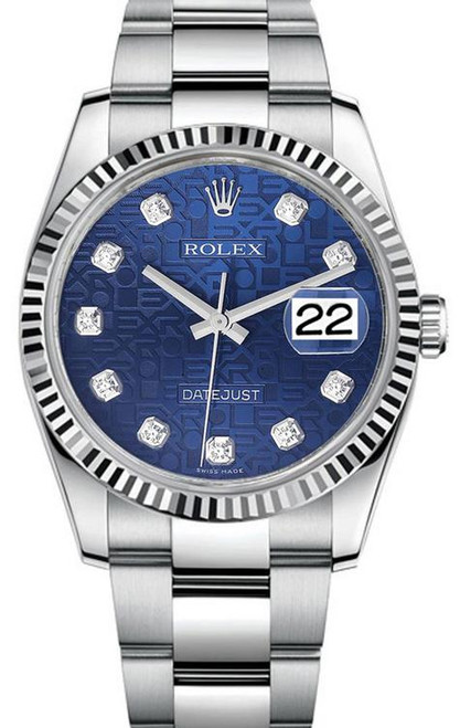 Rolex New Style Datejust Stainless Steel Factory Blue Anniversary Diamond Dial on Oyster Bracelet 116234