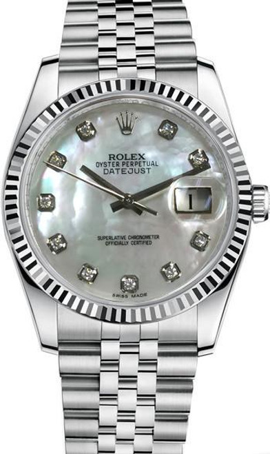 Rolex New Style Datejust Stainless Steel Fluted Bezel and Factory Mother of Pearl Diamond Dial on Jubilee Bracelet 116234 Rolex New Style Datejust Stainless Steel Fluted Bezel and Factory Mother of Pearl Diamond Dial on Jubilee Bracelet 116234