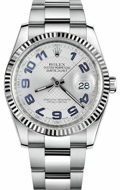 Rolex New Style Datejust Stainless Steel Factory Silver Blue Arabic on Oyster Bracelet 116234
