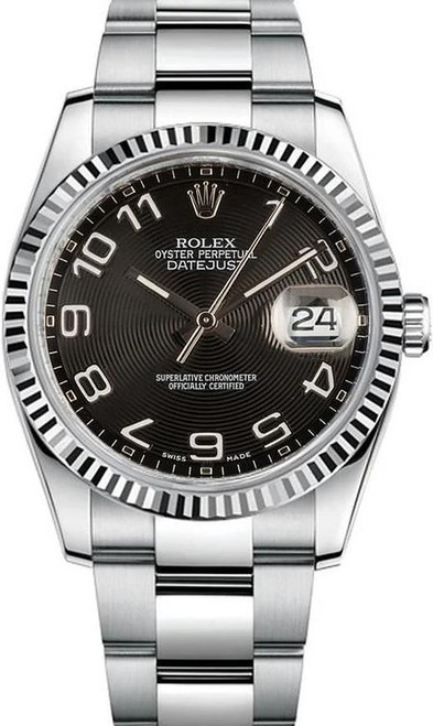 Rolex Datejust Stainless Steel Factory Black Concentric Arabic 116234 Oyster