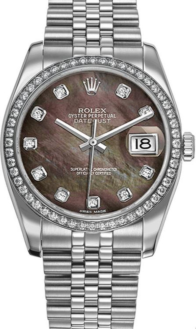 Rolex New Style Datejust Stainless Steel Factory Black Mother of Pearl Diamond Dial on Jubilee Bracelet 116244