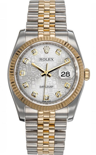 Rolex New Style Datejust Two Tone Factory Anniversary Silver Diamond Dial 116233