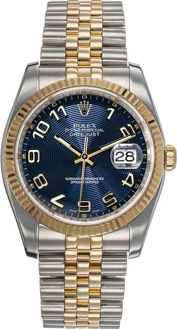 Rolex New Style Datejust Two Tone Factory Blue Arabic Concentric Dial 116233