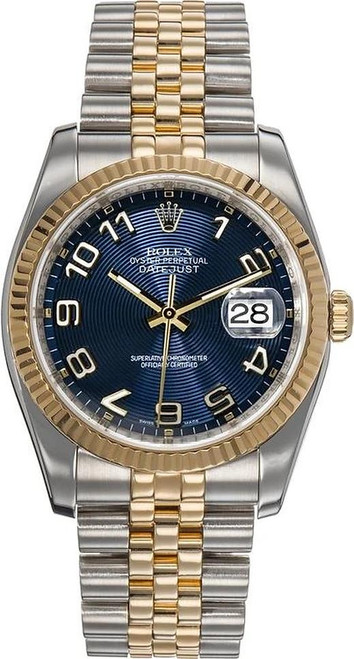 Rolex New Style Datejust Two Tone Factory Blue Arabic Concentric Dial 116233