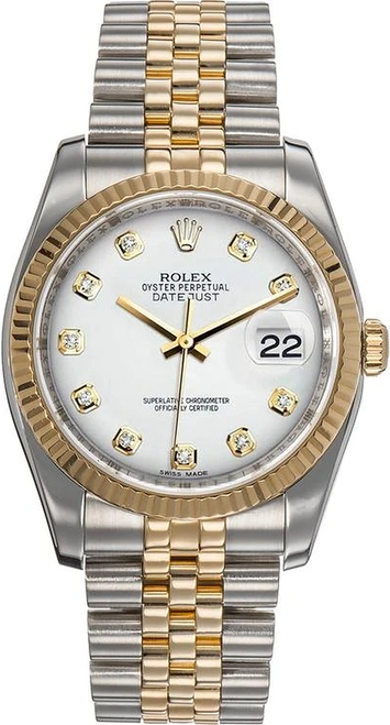 Rolex New Style Datejust With Factory White Diamond Dial Jubilee Bracelet 116233