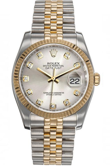 Rolex New Style Datejust Two Tone Fluted Bezel & Factory Silver Diamond Dial on Jubilee Bracelet 116233 Rolex New Style Datejust Two Tone Fluted Bezel & Factory Silver Diamond Dial on Jubilee Bracelet 116233