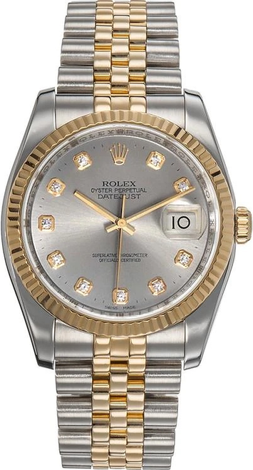 Rolex New Style Datejust Two Tone Factory Grey Diamond Dial 116233
