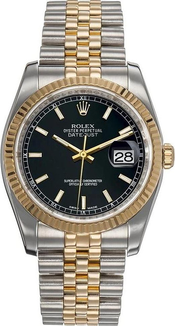 Rolex New Style Datejust Two Tone Black Index Dial 116233