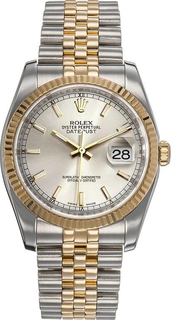 Rolex New Style Datejust Two Tone Silver Index Dial on Jubilee Bracelet 116233