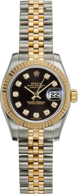 Rolex Women's New Style Two-Tone Datejust with Factory Black Diamond Dial 179173