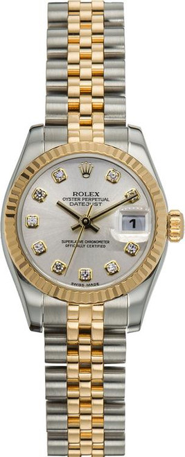 Rolex Womens New Style Two-Tone Datejust with Factory Silver Diamond Dial 179173 Rolex Womens New Style Two-Tone Datejust with Factory Silver Diamond Dial 179173