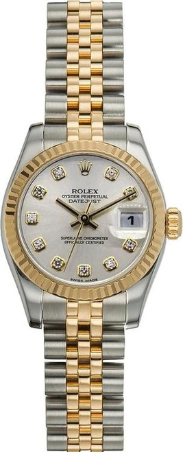 Rolex Womens New Style Two-Tone Datejust with Factory Silver Diamond Dial 179173