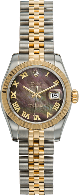 Rolex Womens New Style Two-Tone Datejust with Factory Dark Mother of Pearl Roman 179173