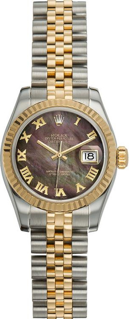Rolex Womens New Style Two-Tone Datejust with Factory Dark Mother of Pearl Roman 179173 Rolex Womens New Style Two-Tone Datejust with Factory Dark Mother of Pearl Roman 179173