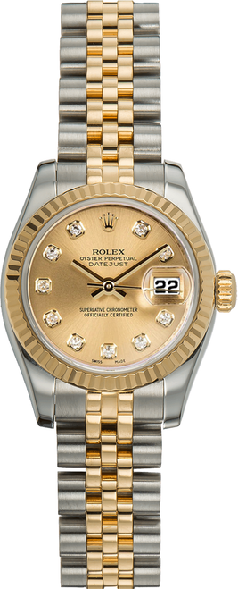 Rolex Women's New Style Two-Tone Datejust with Factory Champagne Diamond Dial 179173