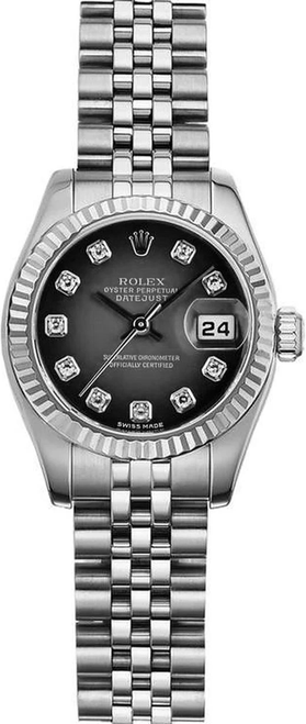 Rolex Women's New Style Steel Datejust with Factory Black Diamond Dial