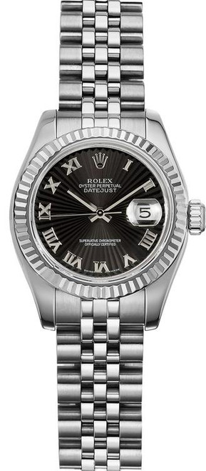 Rolex Women's New Style Steel Datejust with Black Roman Dial