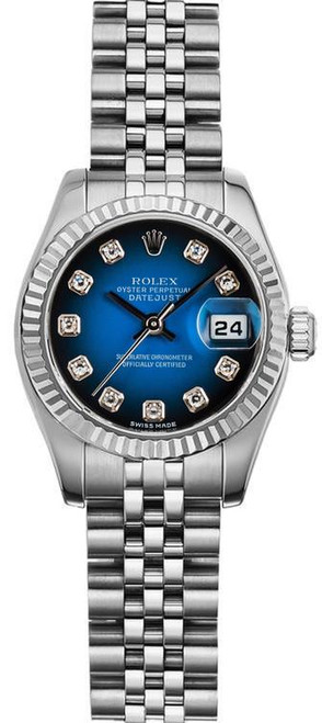 Rolex Womens New Style Steel Datejust Factory Blue Vignette Diamond 179174
