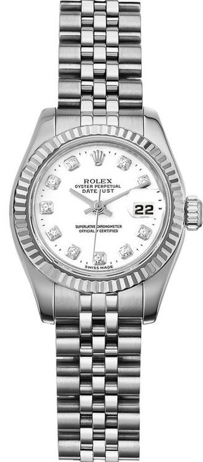 Rolex Women's New Style Steel Datejust with factory White Diamond Dial 179174 26mm Rolex Women's New Style Steel Datejust with factory White Diamond Dial 179174 26mm
