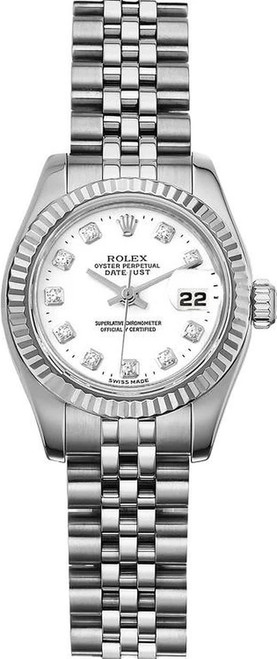 Rolex Women's New Style Steel  Datejust with factory  White Diamond Dial 179174 26mm