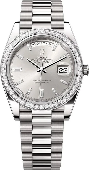 Rolex White Gold President Day Date 40 228349RBR Silver Diamond