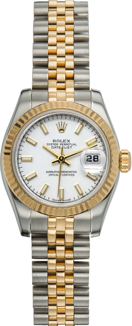 Rolex Women's New Style Two-Tone Datejust with White Index Dial 179173