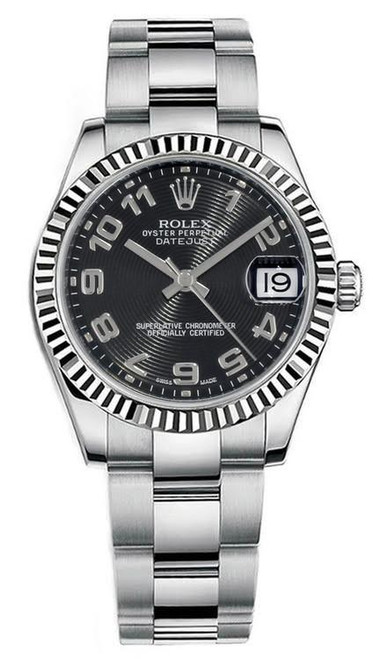 Rolex Datejust Midsize Stainless Steel Black Concentric Arabic Dial 178274 Oyster Rolex Datejust Midsize Stainless Steel Black Concentric Arabic Dial 178274 Oyster