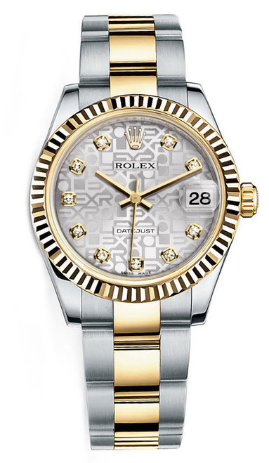 Rolex New Style Datejust Midsize Two Tone Factory Silver Anniversary Diamond Dial 178273