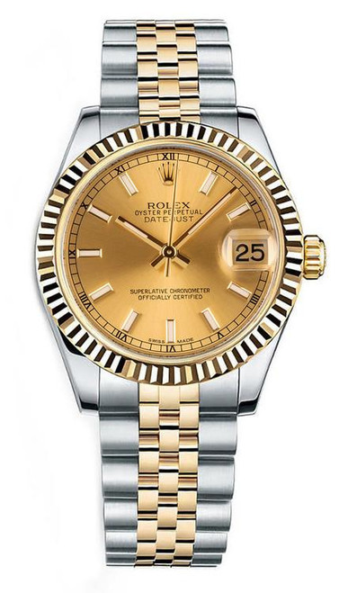 Rolex New Style Datejust Midsize Two Tone Champagne Index Dial 178273