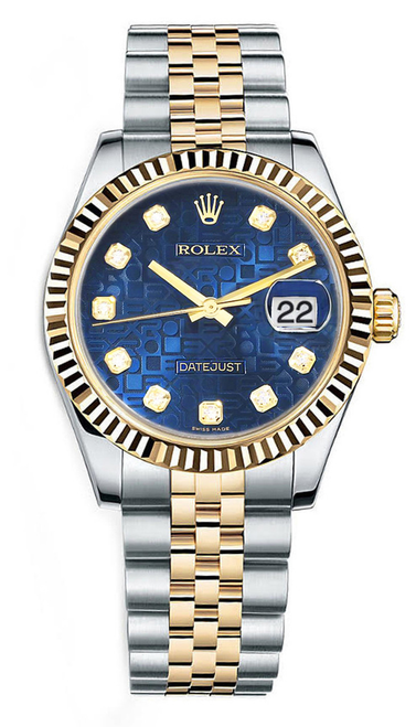 Rolex New Style Datejust Midsize Two Tone Factory Blue Anniversary Diamond Dial 178273 Jubilee