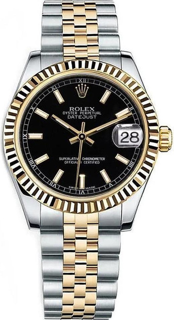 Rolex New Style Datejust Midsize Two Tone Black Index Dial 178273 Jubilee