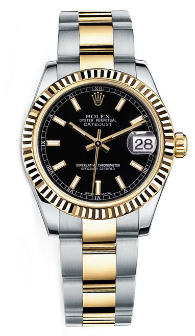 Rolex New Style Datejust Midsize Two Tone Black Index Dial 178273