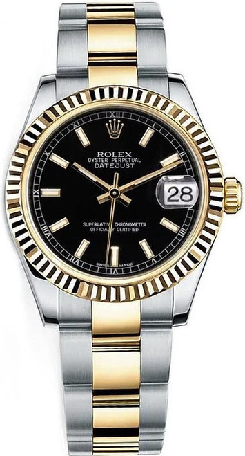Rolex New Style Datejust Midsize Two Tone Black Index Dial 178273